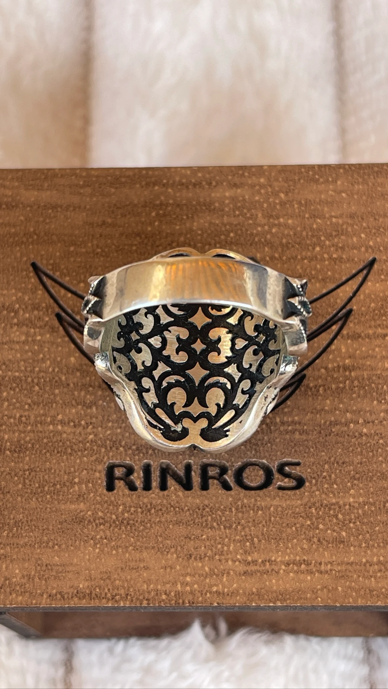Anillo RINROS Plata de Ley 925 • Labradorita Natural • Vintage Gótico Otomano • Talla 22 – photo 3